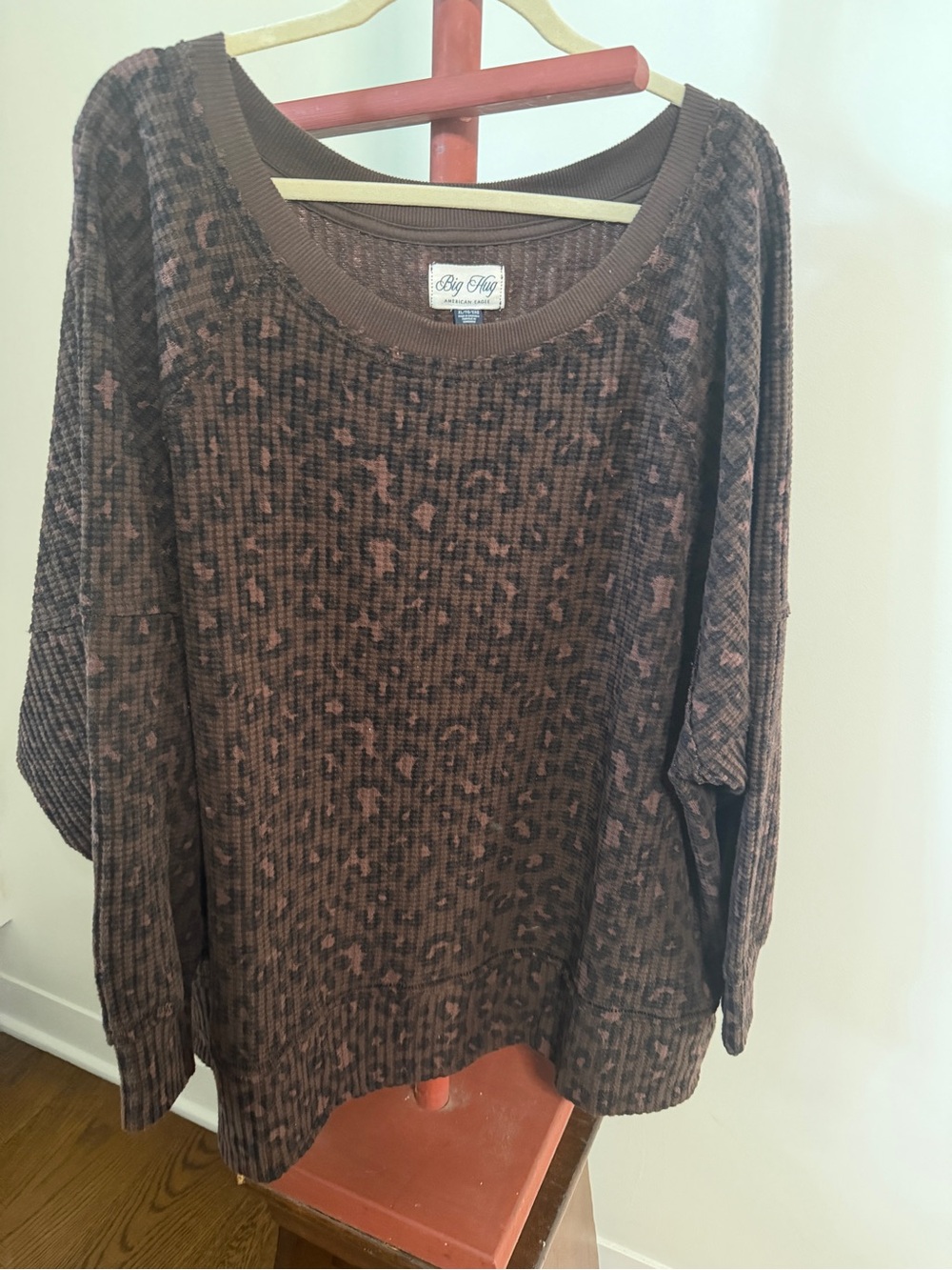 American Eagle Women's Brown Leopard-Print Waffle Knit Sweater